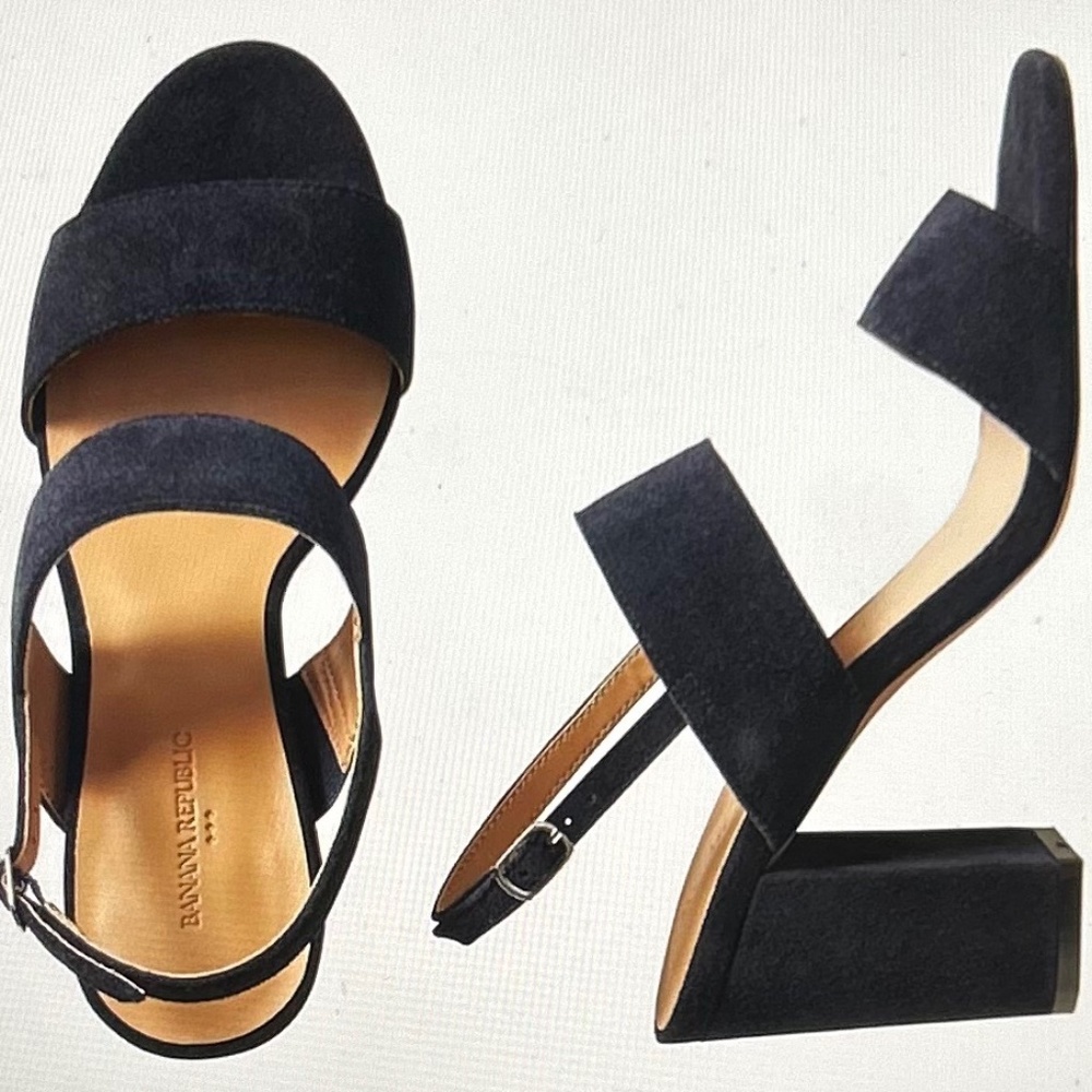 Banana Republic BLACK Block Heel Double Strap Sandals, Size 6.5